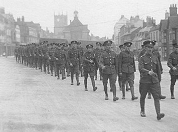 Marching along the High Street (WWI)
