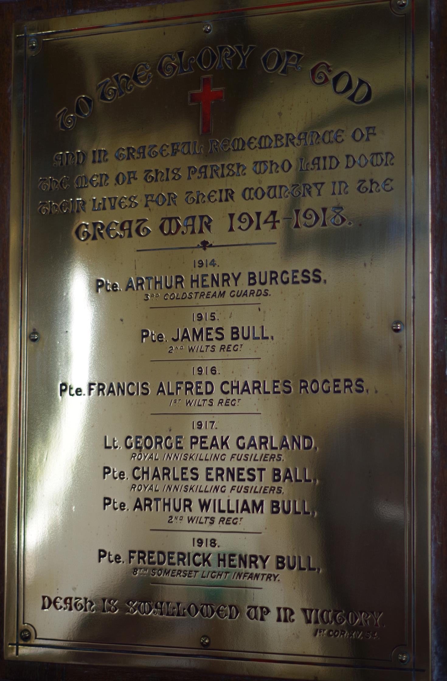 Winterbourne Monkton WWI Wall Memorial