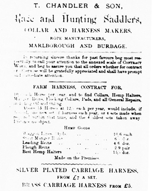 The price list of Thomas Chandler's Burbage branch showing how horses were charged so much per annum for their harness.