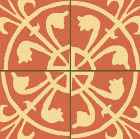 Fig: 4 Computer reconstruction of how one of Wolfhall floor tiles discovered in the archaeological investigations, would have combined in groups of four. It resembled a 13C design found at Clarendon Palace (Graham Bathe, 2022).